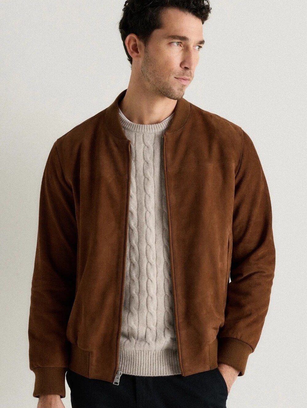 NWT Quince 100% Goat Suede Bomber Jacket Dark Chestnut Brown Mens XL